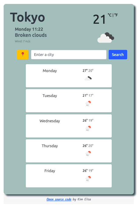 screenshot of my weather app